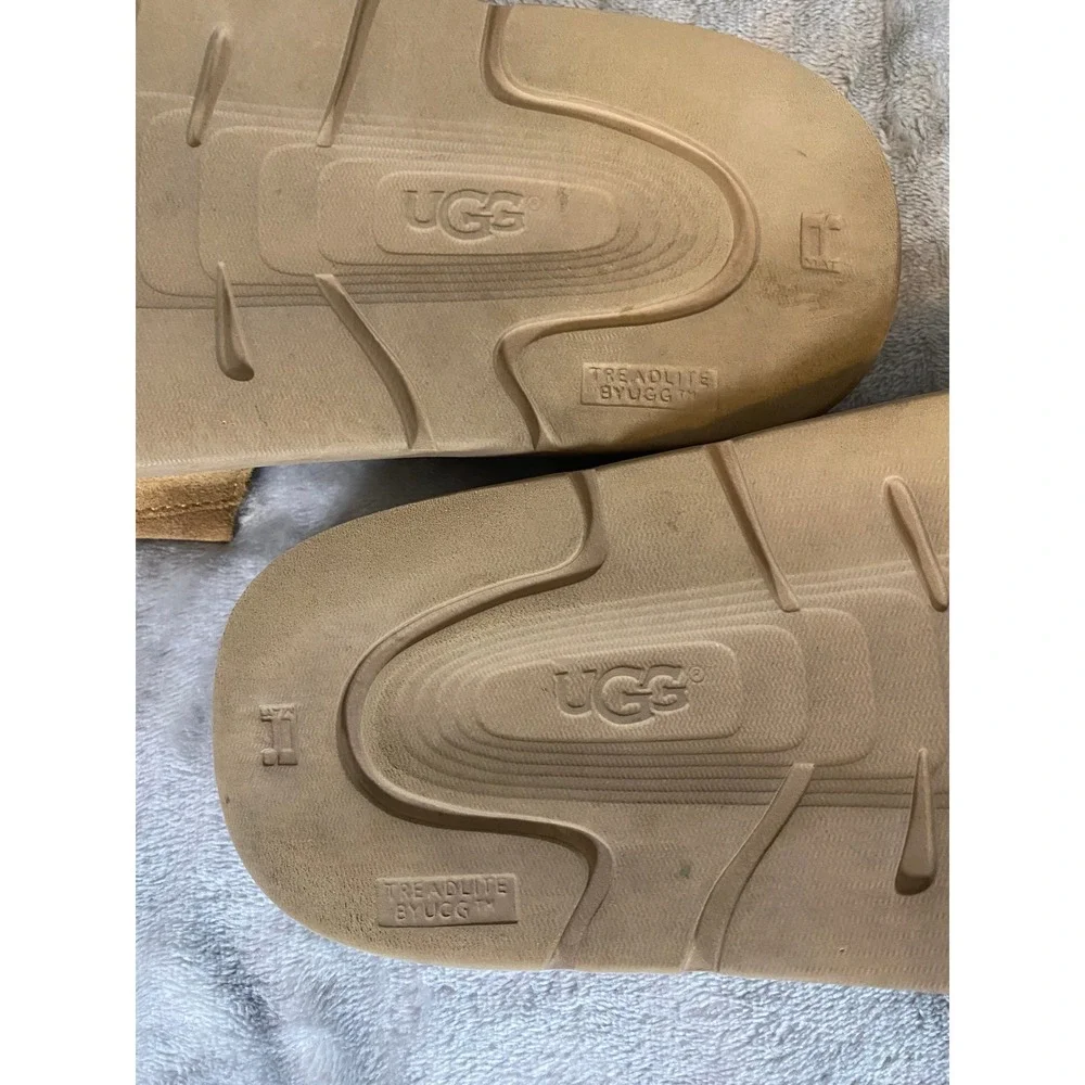 UGG Xavier Slides Men 13 Chestnut Suede Sheepskin Lined Treadlite Sandals